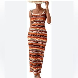 Orange and White Sleeveless Sundress with Scoop Neck